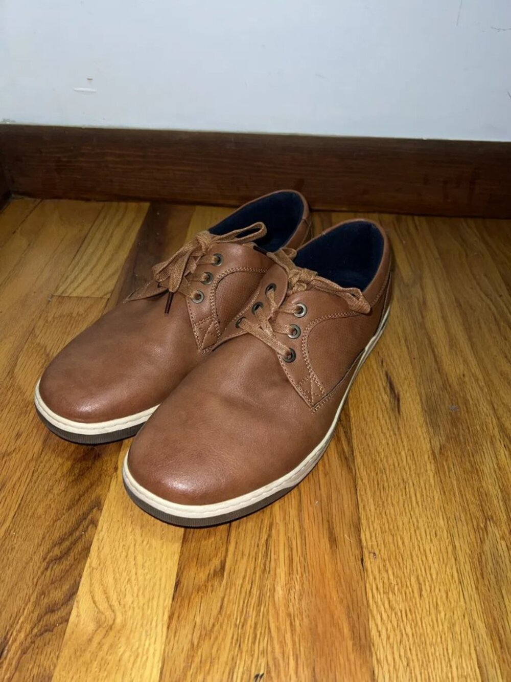 Jousen Men's Brown Faux Leather Casual Oxford Sneakers Size 11.5